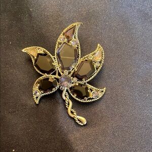 Elegant KC (Kenneth Cole) Silver tone and faux amethyst Leaf Brooch